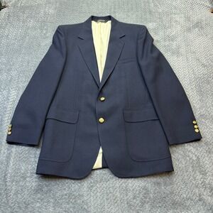 John Alexander Blazer Mens 39 Navy Blue Gold Crest Buttons USA Made